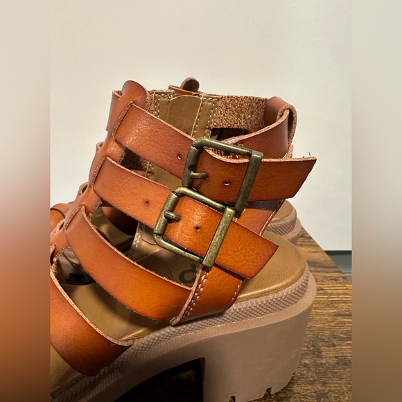 Pop Womens Cognac Sundress Heeled Sandals NWT Various Sizes - Picture 7 of 9